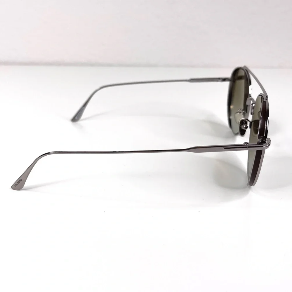 TOM FORD Declan Sunglasses NEW Shiny Light Ruthenium / Green Made In Italy